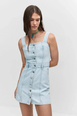 Mango Button Denim Dress Light Blue Minidress