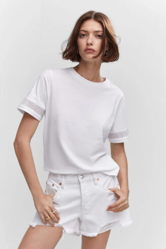 Women Solid Polo Neck Cotton Blend White T-Shirt
