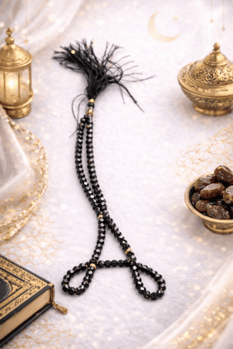 Medium Size Premium 99 Beads Crystal Tasbeeh - Black