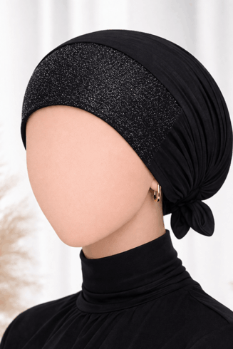 Black Shimmer Hijab Cap