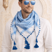 Arabic Scarf, Mushajara, Shemagh - Premium - Aqua blue