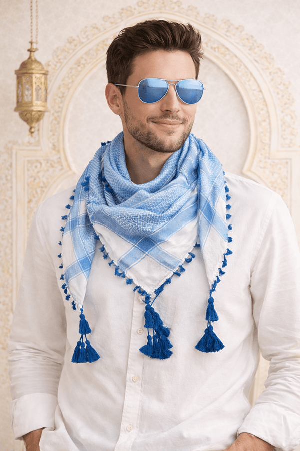 Arabic Scarf, Mushajara, Shemagh - Premium - Aqua blue Arabic Scarf, Mushajara, Shemagh - Premium - Aqua blue