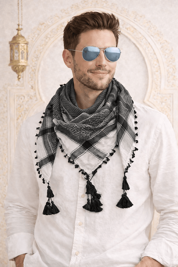 Arabic Scarf, Mushajara, Shemagh - Premium - Black & White Arabic Scarf, Mushajara, Shemagh - Premium - Black & White