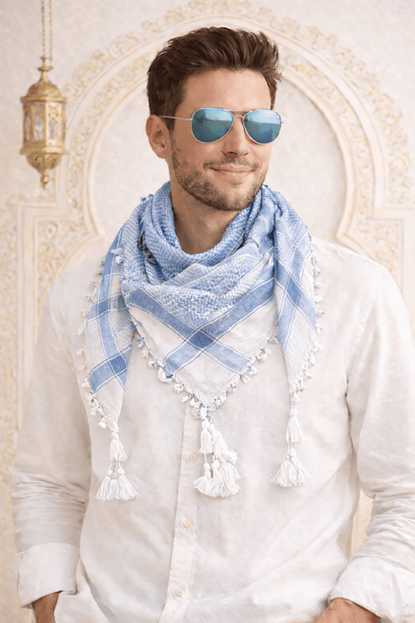 Arabic Scarf, Mushajara, Shemagh - Premium - Soft Sky Blue Arabic Scarf, Mushajara, Shemagh - Premium - Soft Sky Blue