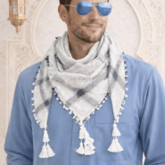 Arabic Scarf, Mushajara, Shemagh - Premium - White Light Grey