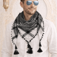 Arabic Scarf, Mushajara, Shemagh - Premium - White medium grey