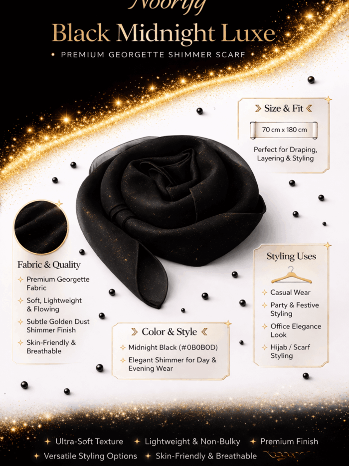Georgette Scarf - Premium - Black Might Luxe Georgette Scarf - Premium - Black Might Luxe