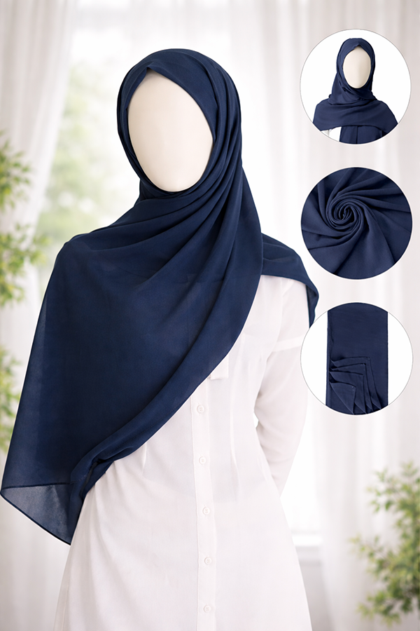 Georgette Scarf - Set 2 - Basic - Deep navy Georgette Scarf - Set 2 - Basic - Deep navy