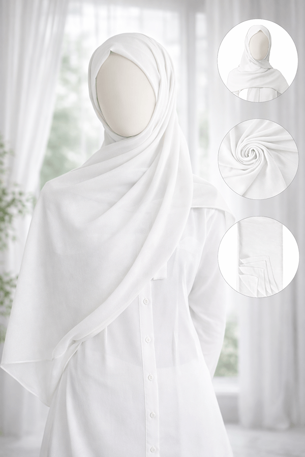 Georgette Scarf - Set 2 - Basic - Pure White Georgette Scarf - Set 2 - Basic - Pure White
